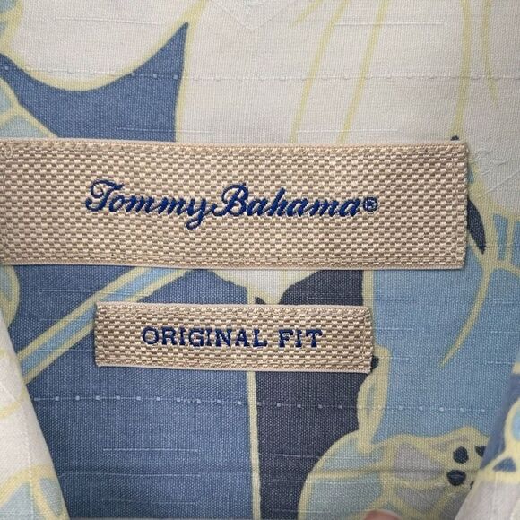 Tommy Bahama 100% Silk Original Fit Short Sleeve Hawaiian Shirt Blue Medium - Picture 2 of 8